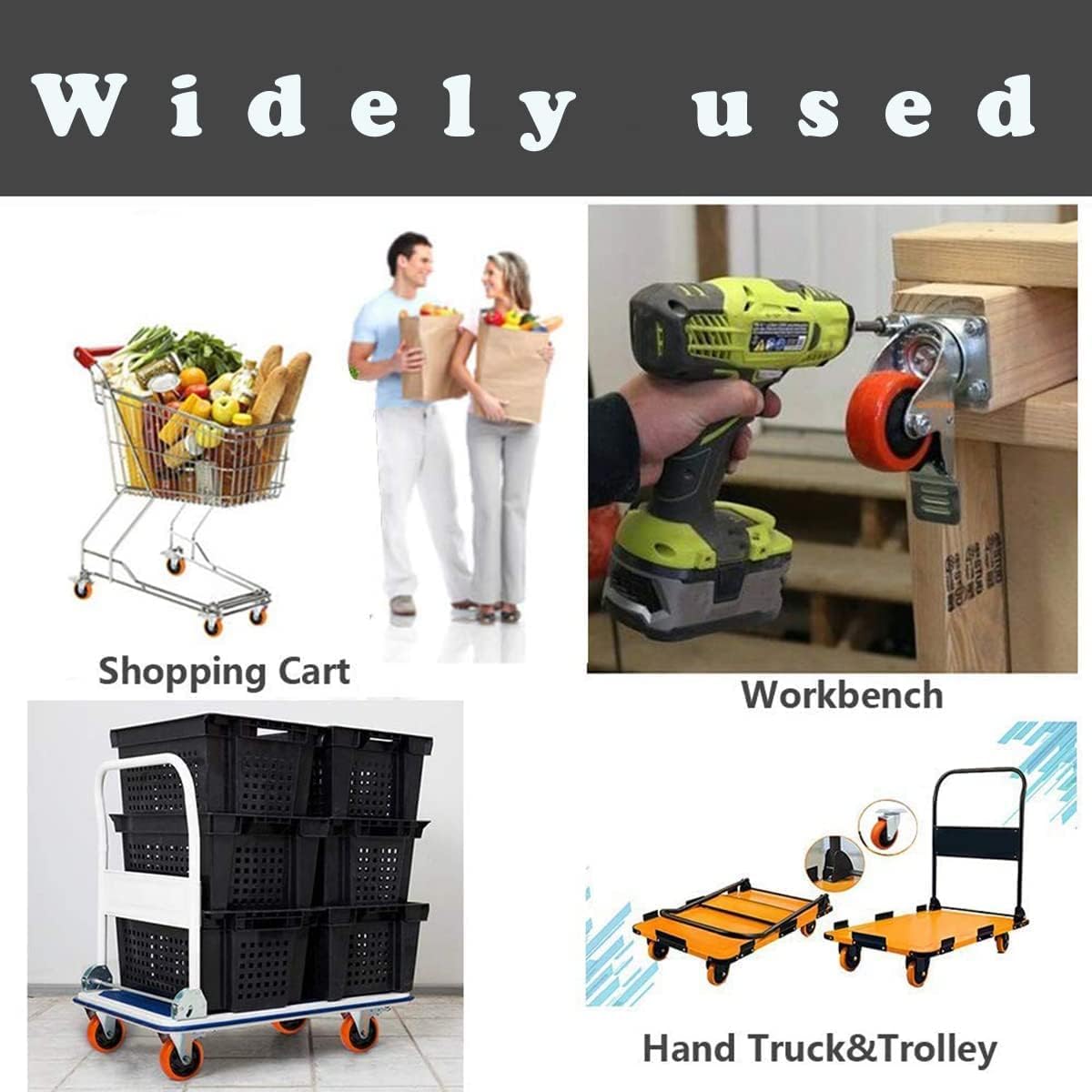 Heavy Duty Furniture Castor Wheels with Brakes - 125mm Swivel Caster Wheels Bearing 900KG - Quiet Rubber Trolley Wheels for Hardwood, Tile, Carpet, Laminate, and More