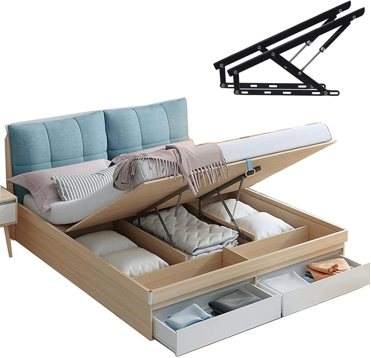 2 Pcs Hydraulic Bed Lifting Hinge,Pneumatic Storage Lift Mechanism,Gas Shock Strut Spring Heavy Duty Risers,Bed Cabinet Lid Organizer,Hydro-Pneumatic Rod,Folding Mechanism