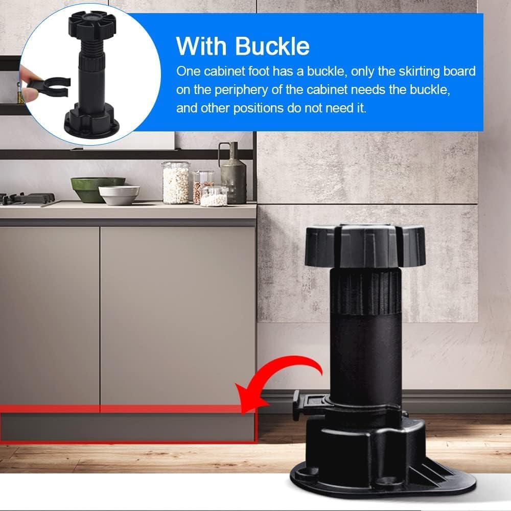 12 Pcs Plastic Cabinet Foot (100-120mm), Adjustable Feet for Cupboard, Plinth Foot Leg Set, Leveling Furniture Legs, Cabinet Leveler Replacement for Kitchen, Bathroom Cabinet