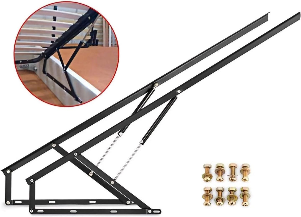 2 Pcs Hydraulic Bed Lifting Hinge,5Ft Lift Mechanism 120Kg/264.5Lbs Load Capacity Kit Pneumatic Gas Spring Heavy Duty Storage For Box Or Sofa