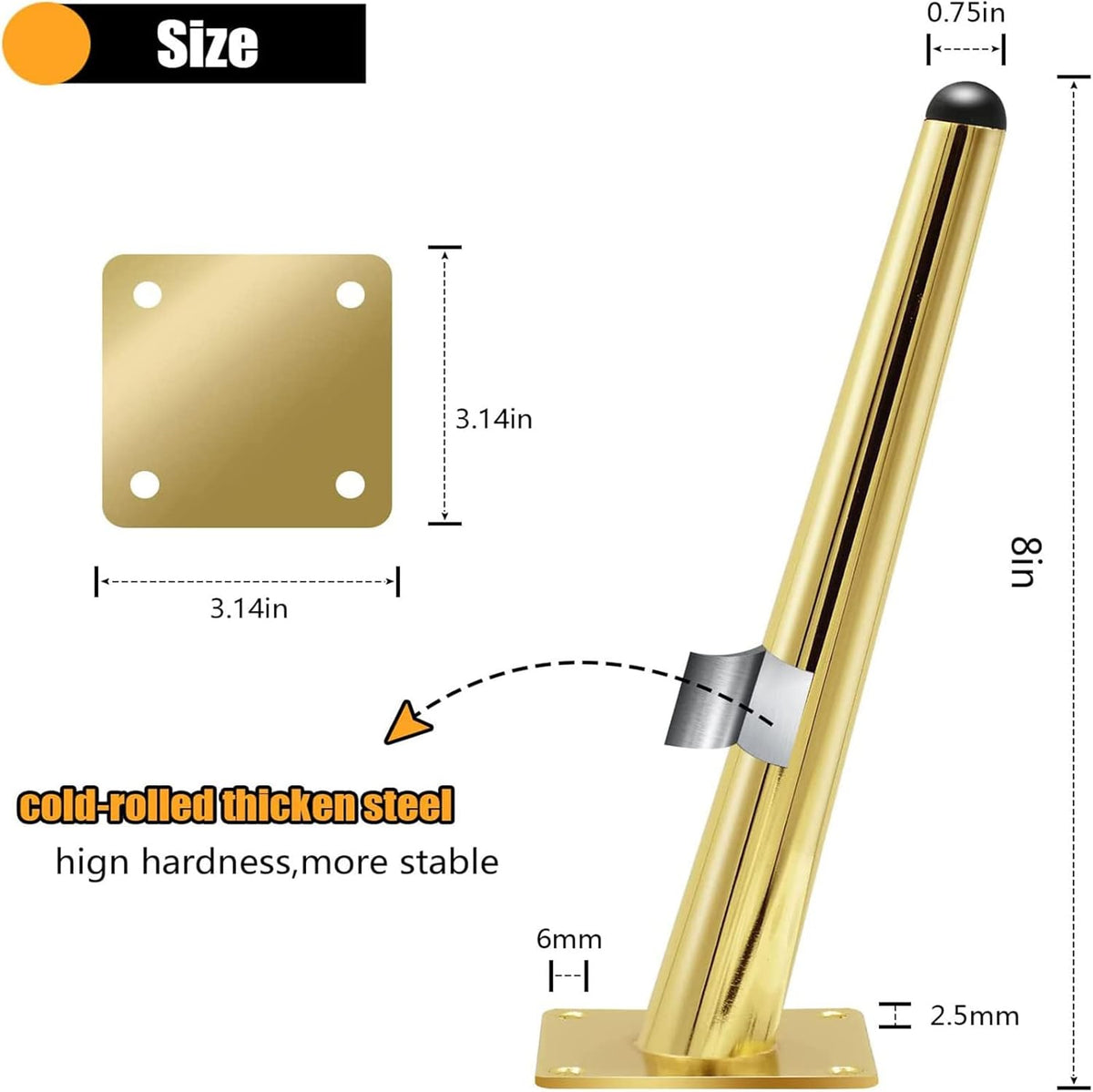 8 Inch Furniture Legs Gold Metal Couch Sofa Legs Tapered Oblique Heavy Duty Mid Century Modern Coffee Table Feet Replacement for Dresser Desk TV Cupboard Ottoman Golden Legs for Furniture Set of 4