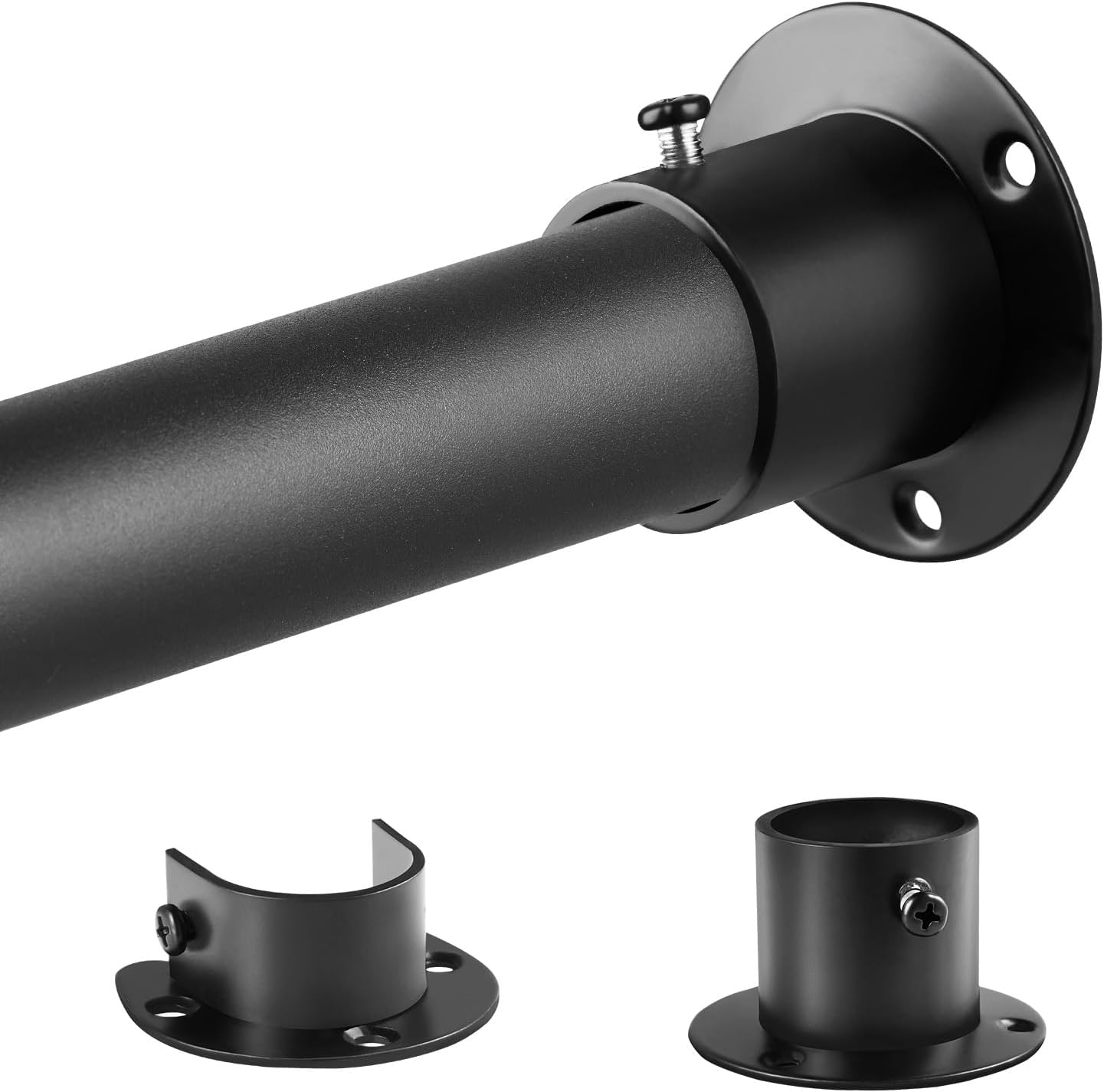 Black Wardrobe Pole, Extendable Heavy Duty Wardrobe rail 74-250cm, Round Clothes Hanging Pole with End Sockets & Screws for Wardrobe Cabinet Cupboard