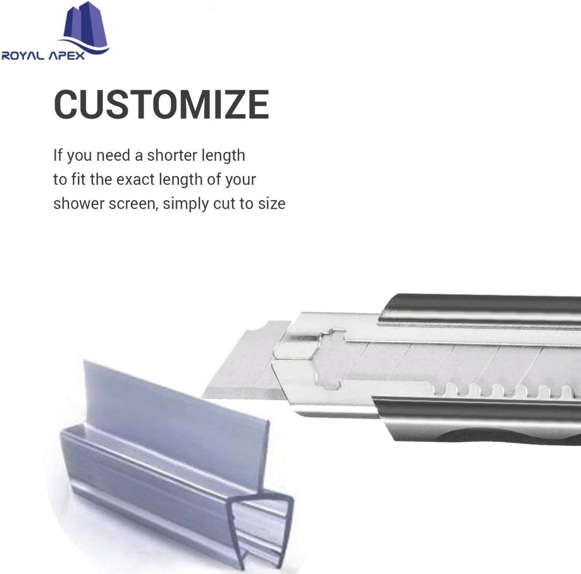 Royal Apex Translucent Weather Stripping Seal Sweep with Drip Rail, Shower Door PVC Silicone Lip Seal Strip for 8,10,12MM Frame-less Glass (1 Meter x 6Pcs) (12mm Glass, Џ Shape (Center Lip))