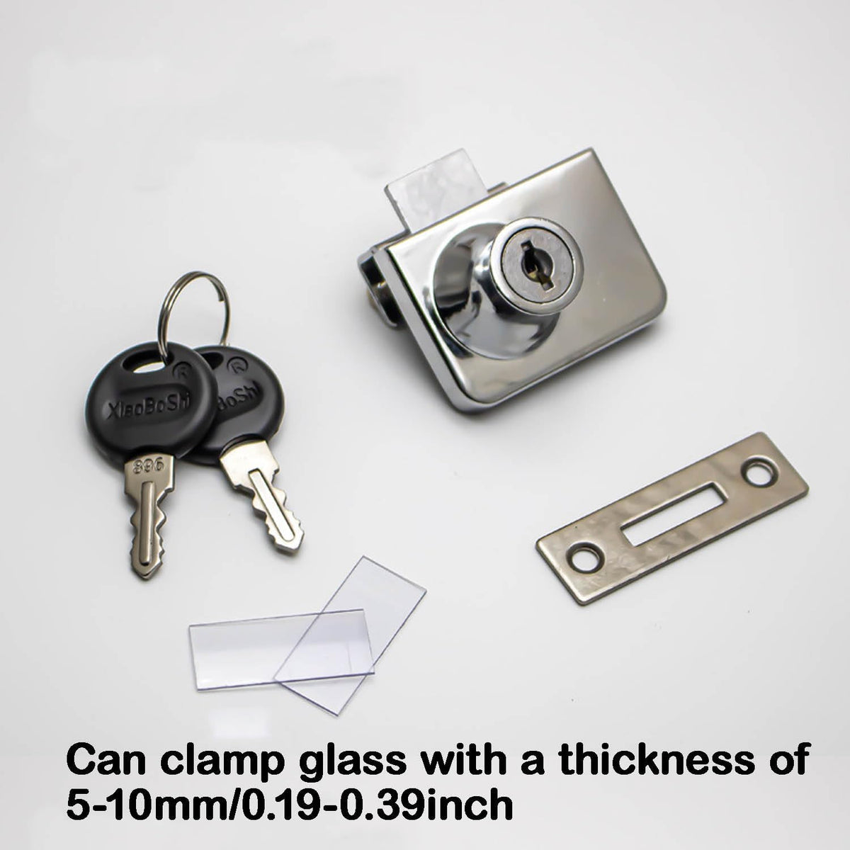 2 Pack Single Swing Glass Cabinet Showcase Door Lock Chrome Plated Display Glass Cabinet Lock Separate Keys (Silvery, Clamp 5-10 mm thick glass)