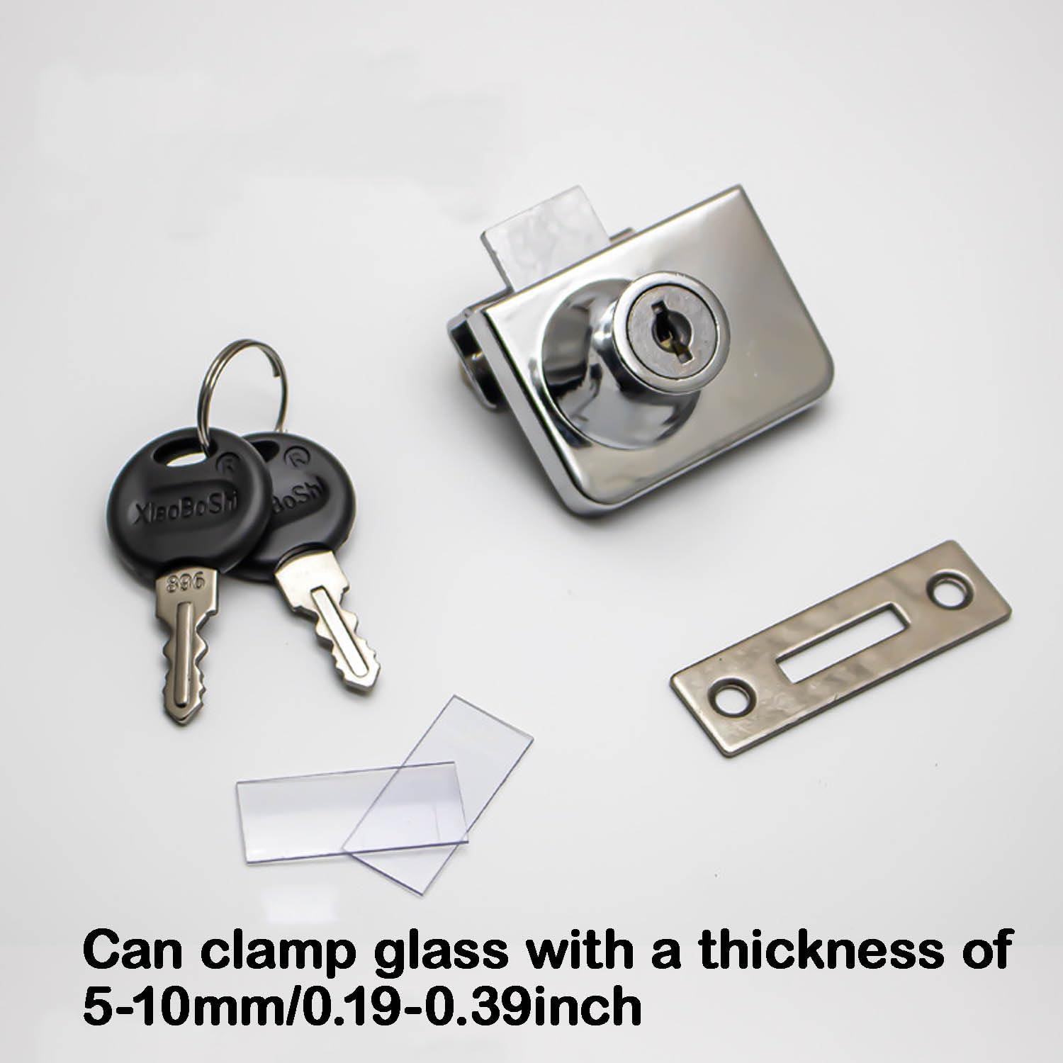 2 Pack Single Swing Glass Cabinet Showcase Door Lock Chrome Plated Display Glass Cabinet Lock Separate Keys (Silvery, Clamp 5-10 mm thick glass)