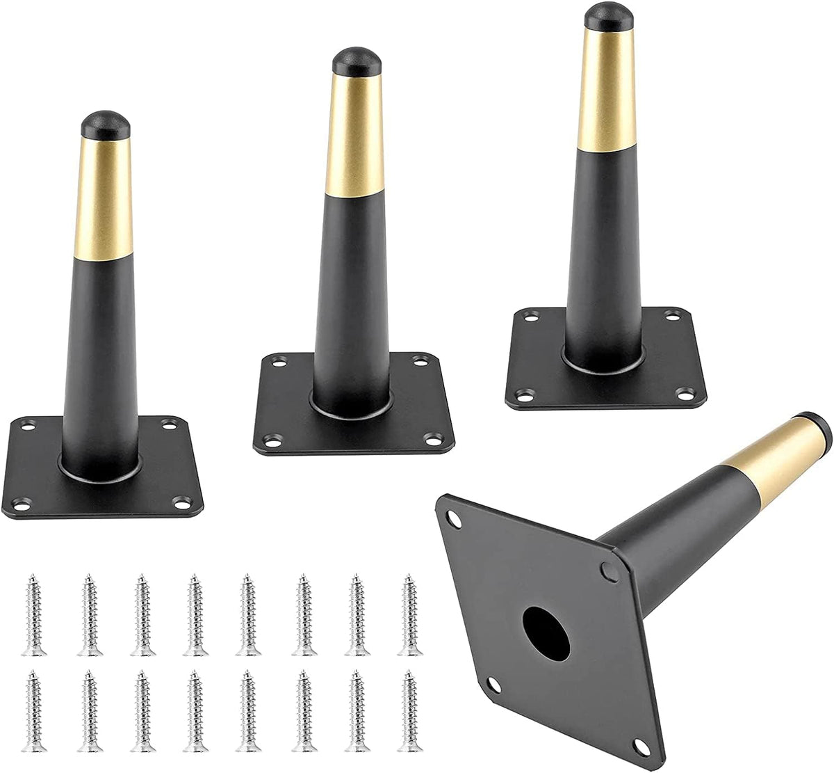 ELECDON Furniture Legs, Straight Conical Metal Legs Furniture Feet Iron Tv Cabinet Feet Stainless Steel Gold Sofa Legs Cabinet Legs Can Bear 800kg, Capacity Heavy Duty Replacement, Pack of 4