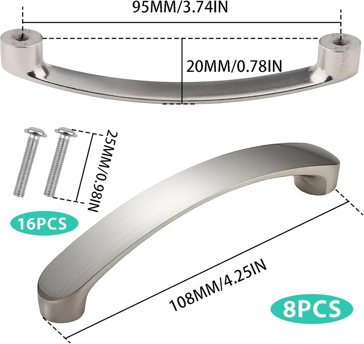 GIONAR 8-Pack Cupboard Handles, Kitchen Door Handles, 96mm Hole Centres with Screws, Aluminium Alloy Silver Door Handles, for Cabinets, Wardrobes, Drawers, Kitchen, Silver (Boxed)