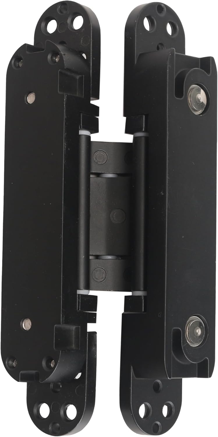 8-Pack 6 inch Hidden Door Hinges Heavy Duty Black, Invisible Concealed Hinges Zinc Alloy 6''x 2.5''x1Inch,180 Degree Swing Hinge, 3 Way Adjustable Hinge with Pins and Screws