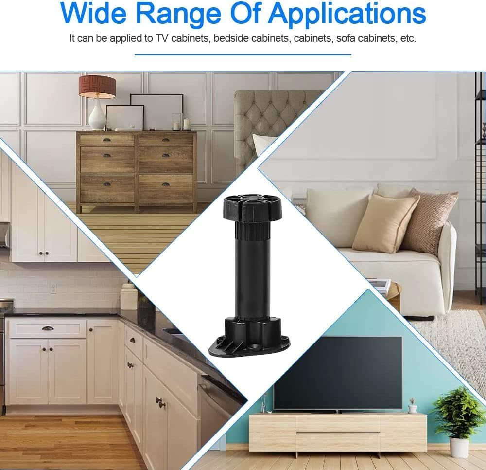 12 Pcs Plastic Cabinet Foot (100-120mm), Adjustable Feet for Cupboard, Plinth Foot Leg Set, Leveling Furniture Legs, Cabinet Leveler Replacement for Kitchen, Bathroom Cabinet