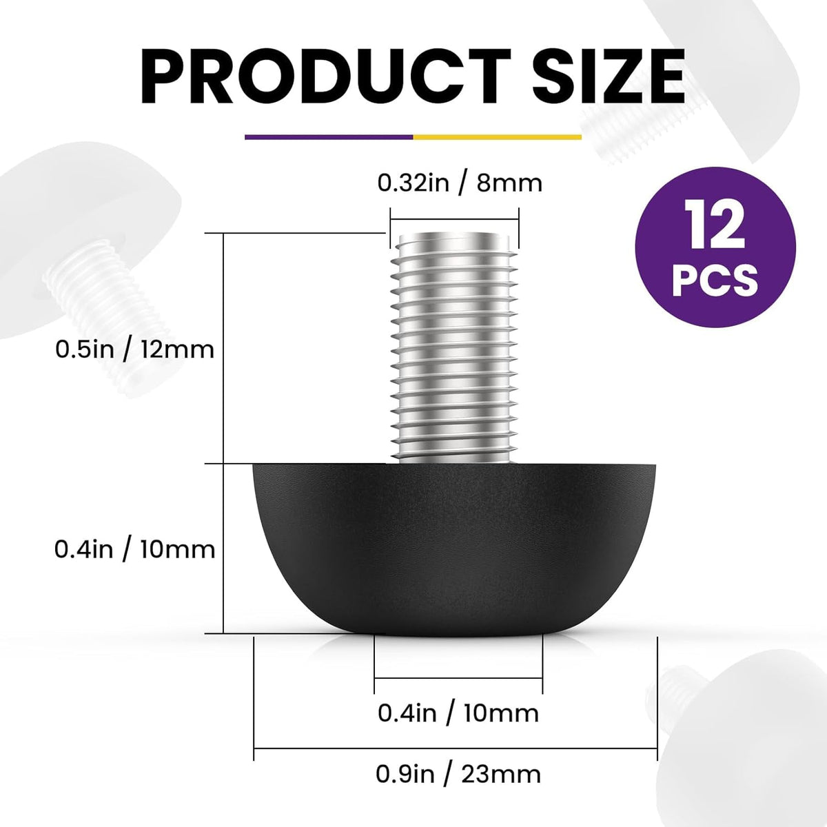 12Pcs M8 Adjustable Furniture Legs, 8mm x 1.25 Stainless Steel Screw-in Leveling Feet with Non-Slip Base for Table Chair Desk Cabinet, Indoor Outdoor Use