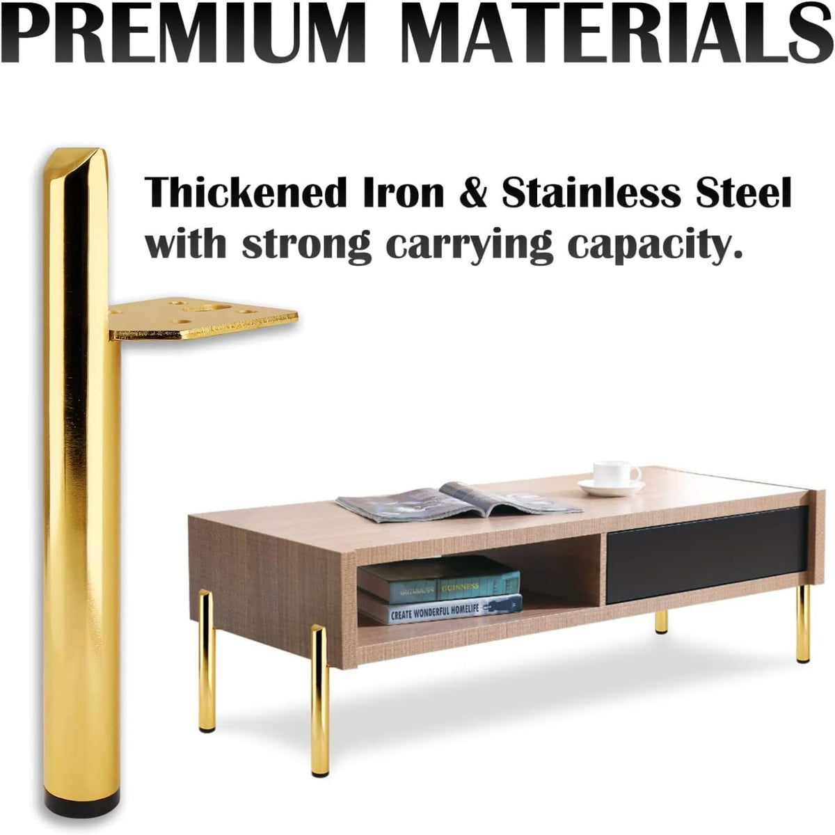 Bolivia's Metal Furniture Legs, 4 Pack Modern Style Coffee Furniture Legs, Furniture DIY Sofa Legs Chair Legs Replacement Table Leg, Gold Adjustable Desk Leg for Sofa Cabinet Ottoman