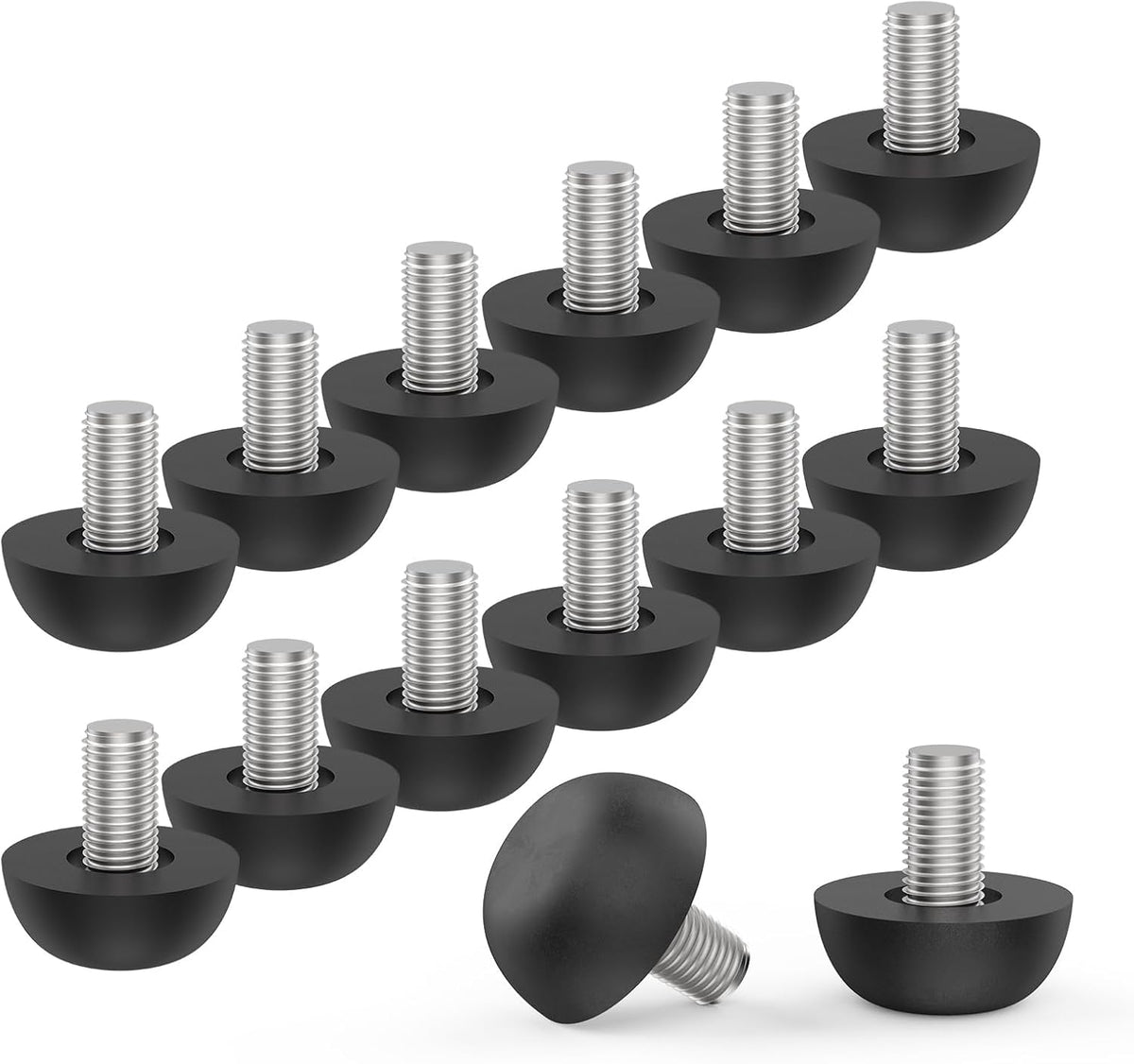 12Pcs M8 Adjustable Furniture Legs, 8mm x 1.25 Stainless Steel Screw-in Leveling Feet with Non-Slip Base for Table Chair Desk Cabinet, Indoor Outdoor Use