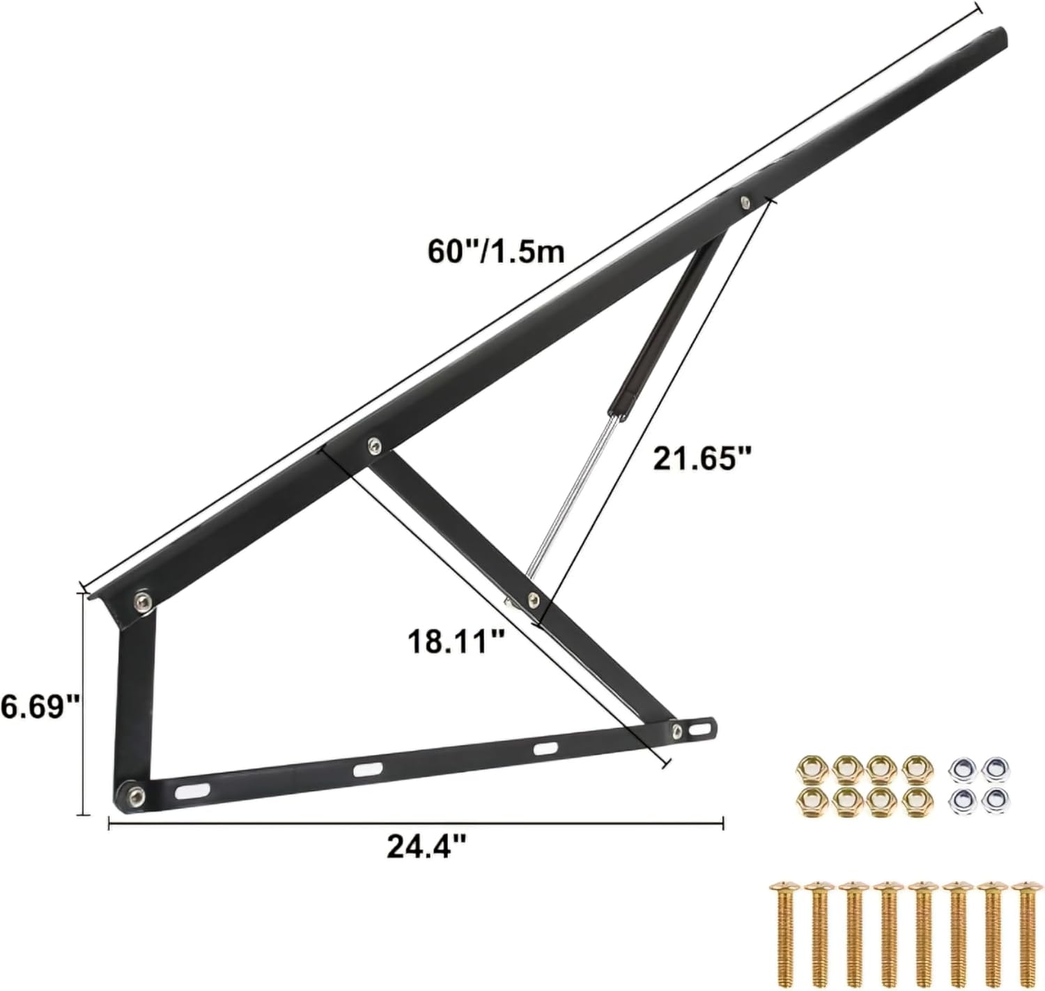 2 Pcs Hydraulic Bed Lifting Hinge,5Ft Lift Mechanism 120Kg/264.5Lbs Load Capacity Kit Pneumatic Gas Spring Heavy Duty Storage For Box Or Sofa