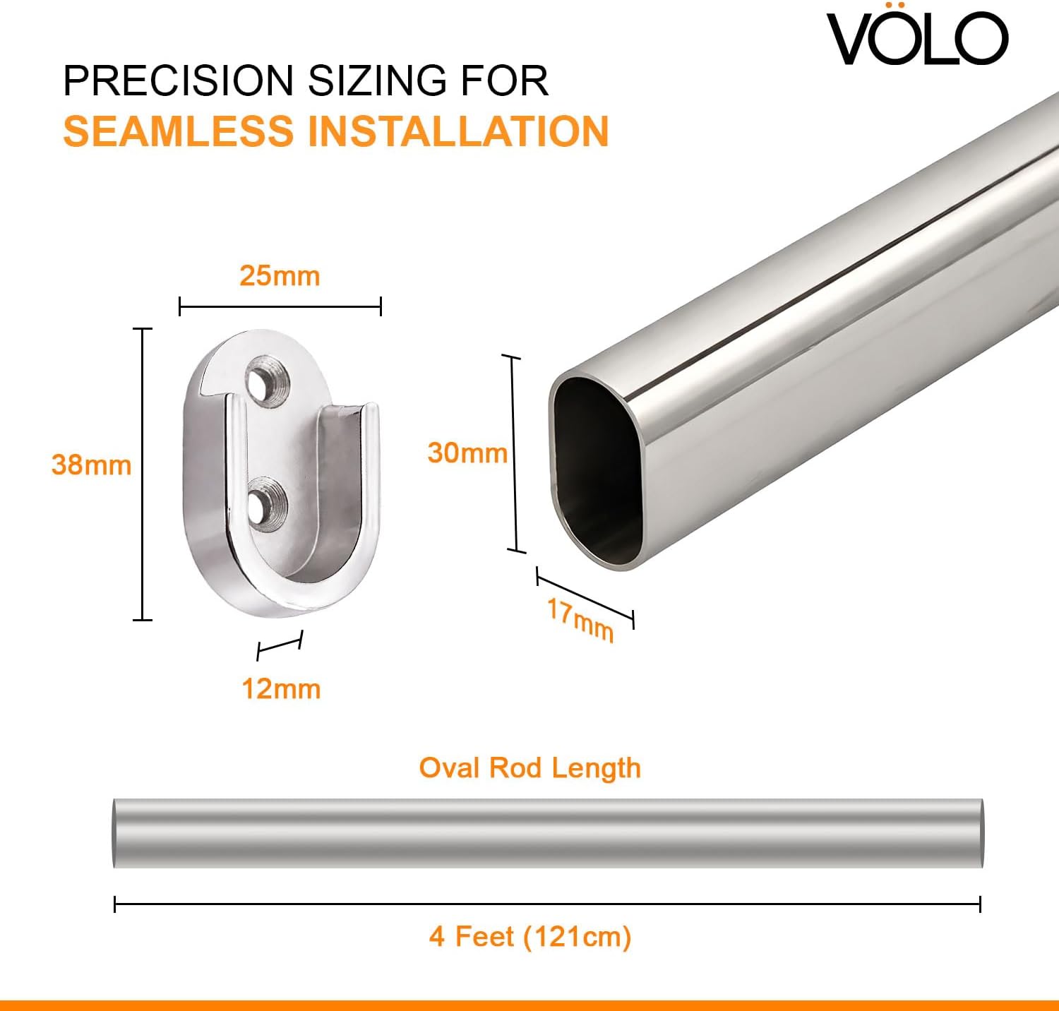 Volo Stainless Steel Oval Closet Rod with End Supports (Size : 4 ft.)