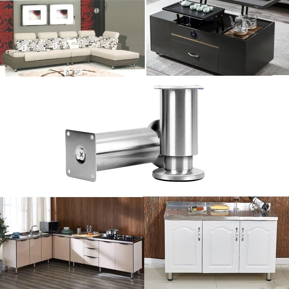 Stainless Steel Furniture Legs,4 Pack Adjustable Heavy Duty Table Sofa Cabinet Leg,Coffee Table TV Cabinet Couch Kitchen Replacement Stand Feet (5.9in)