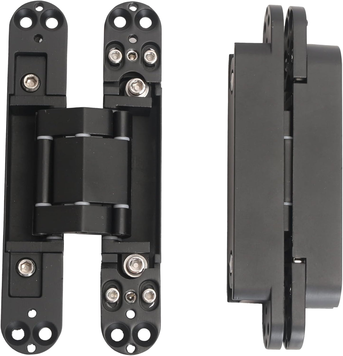 8-Pack 6 inch Hidden Door Hinges Heavy Duty Black, Invisible Concealed Hinges Zinc Alloy 6''x 2.5''x1Inch,180 Degree Swing Hinge, 3 Way Adjustable Hinge with Pins and Screws