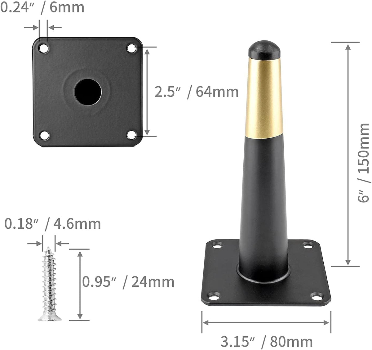 ELECDON Furniture Legs, Straight Conical Metal Legs Furniture Feet Iron Tv Cabinet Feet Stainless Steel Gold Sofa Legs Cabinet Legs Can Bear 800kg, Capacity Heavy Duty Replacement, Pack of 4