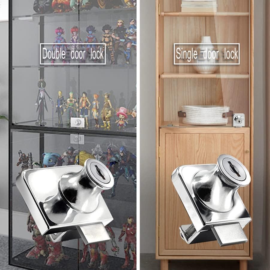 2 Pack Single Swing Glass Cabinet Showcase Door Lock Chrome Plated Display Glass Cabinet Lock Separate Keys (Silvery, Clamp 5-10 mm thick glass)