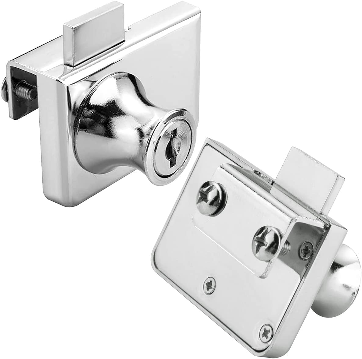 2 Pack Single Swing Glass Cabinet Showcase Door Lock Chrome Plated Display Glass Cabinet Lock Separate Keys (Silvery, Clamp 5-10 mm thick glass)