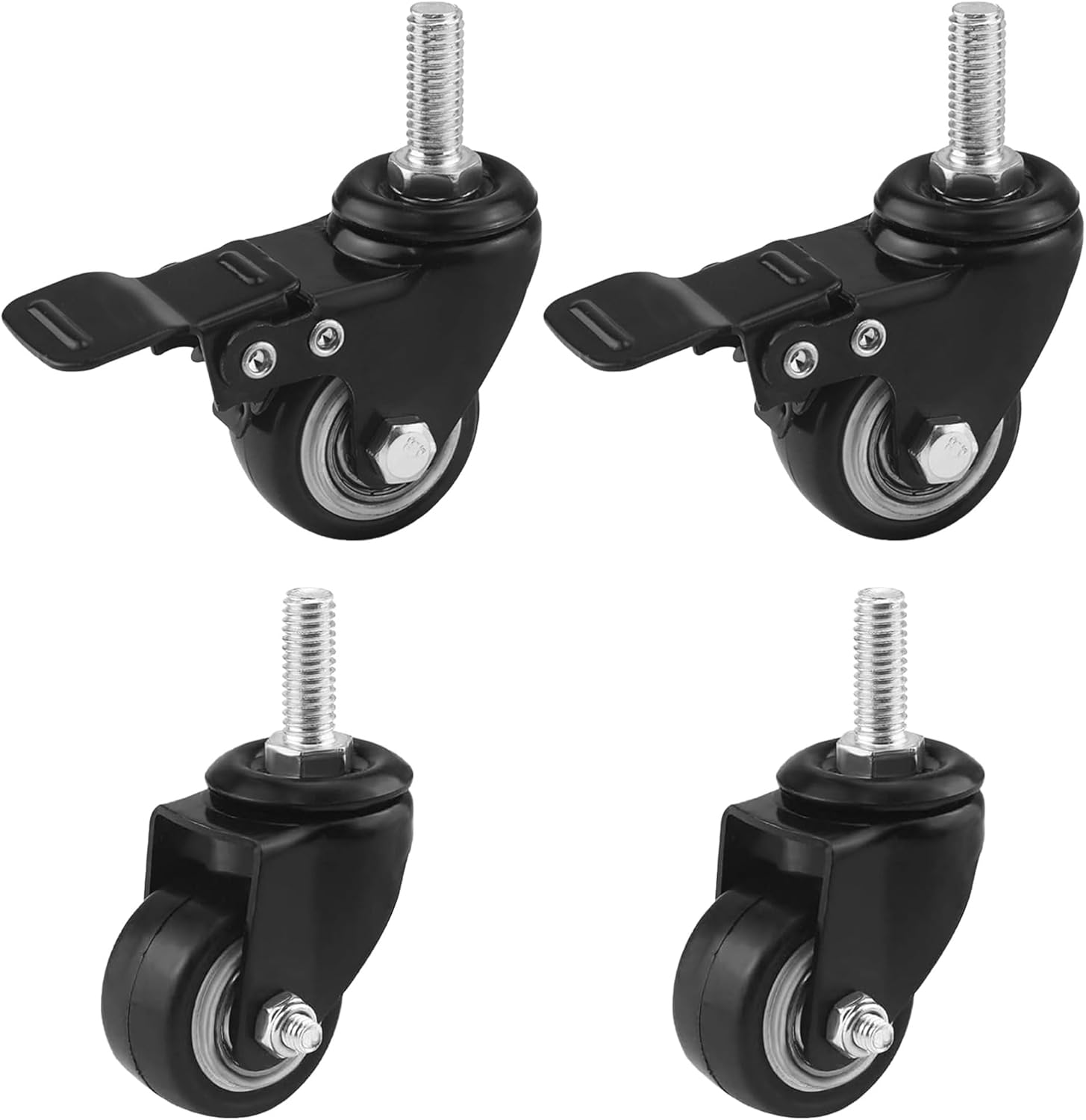 Duravel1.5 Inch Caster Wheels Heavy Duty Swivel Casters with Brakes,Replacement for Home Furniture,Office Table Cabinet with Pack of 4(2 Inch M8 Stem) (Black, 1.5 Inch)