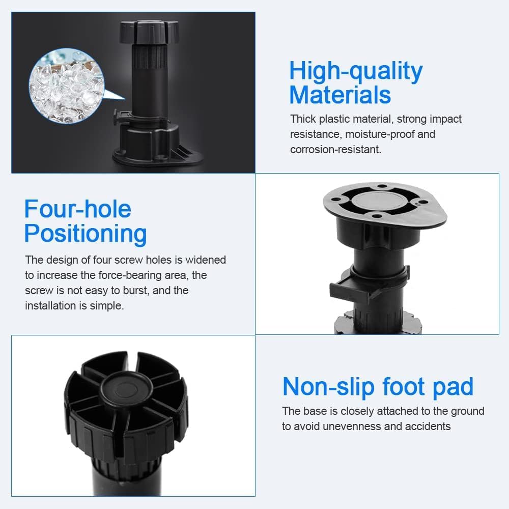 12 Pcs Plastic Cabinet Foot (100-120mm), Adjustable Feet for Cupboard, Plinth Foot Leg Set, Leveling Furniture Legs, Cabinet Leveler Replacement for Kitchen, Bathroom Cabinet