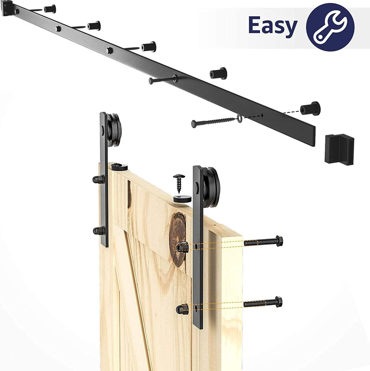 200cm Heavy Duty Sturdy Sliding Barn Door Hardware Kit -Smoothly and Quietly -Easy to install -Includes Step-By-Step Installation Instruction Fit 91cm-100cm Wide Door Panel