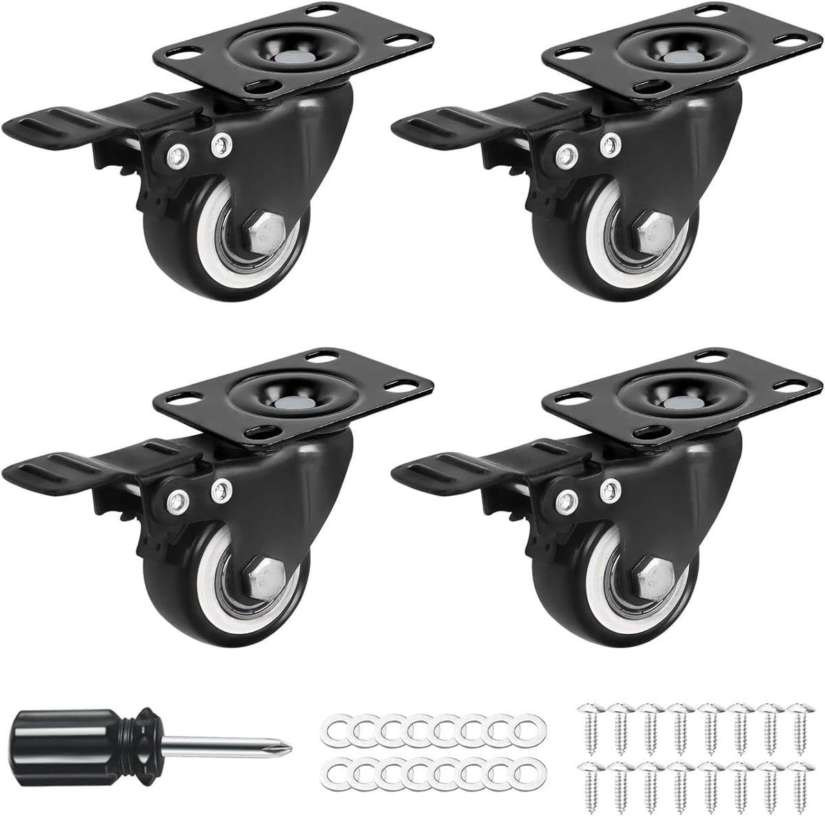 YelaJoy Caster Wheels,Casters Set of 4 Heavy Duty with Brake,Industrial Casters Black with Safety Dual Locking and No Noise Polyurethane (PU) Wheels… (1.5inch)