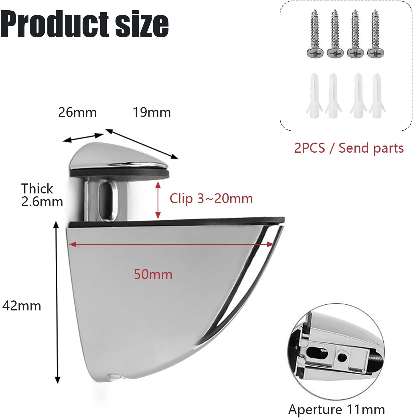 Adjustable Glass Shelf Bracket, Zinc Alloy Glass Shelf Support Wall Mounted Metal Glass Clamp Solid Glass Clamp for 3-20 mm Thickness Shelf (2PCS)