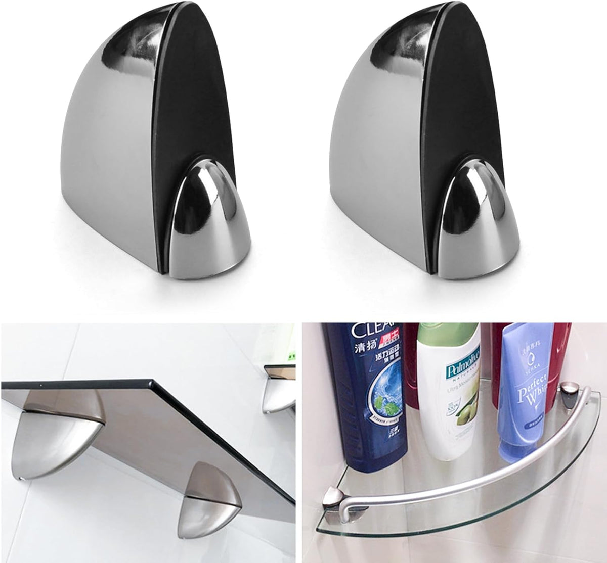 Adjustable Glass Shelf Bracket, Zinc Alloy Glass Shelf Support Wall Mounted Metal Glass Clamp Solid Glass Clamp for 3-20 mm Thickness Shelf (2PCS)