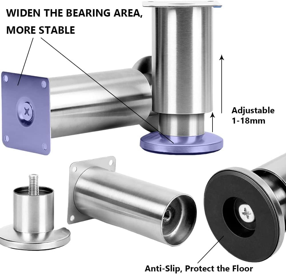 Stainless Steel Furniture Legs,4 Pack Adjustable Heavy Duty Table Sofa Cabinet Leg,Coffee Table TV Cabinet Couch Kitchen Replacement Stand Feet (5.9in)