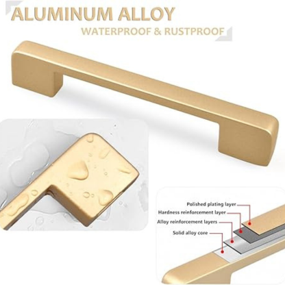 Golden Kitchen Cupboard Handles, Modern Gold Door Handle Aluminum Alloy Cabinet Handle Drawer Pulls Square Furniture Handle Set for Kitchen and Bathroom Cabinets Cupboard(6Pcs 128mm)
