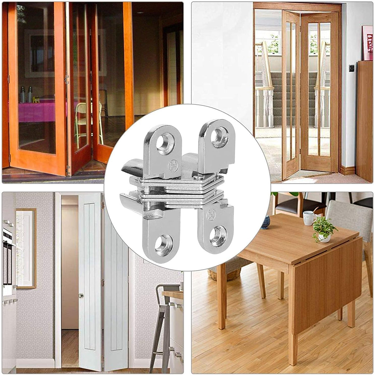 Hidden Door Hinges 10 Pack Concealed Cross Hinge Invisible 180 Degree Hinge Swing Coss Invisible Hinge for Cabinets, 0.47'' Leaf Width, 1.7" Leaf Hight