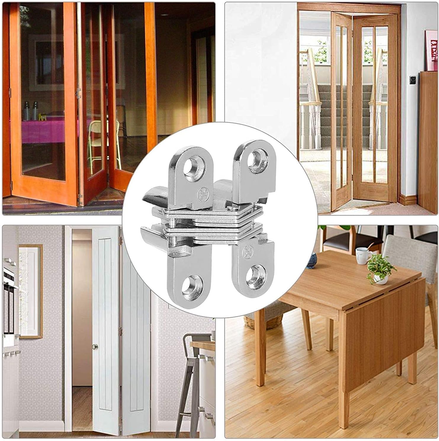 Hidden Door Hinges 10 Pack Concealed Cross Hinge Invisible 180 Degree Hinge Swing Coss Invisible Hinge for Cabinets, 0.47'' Leaf Width, 1.7" Leaf Hight
