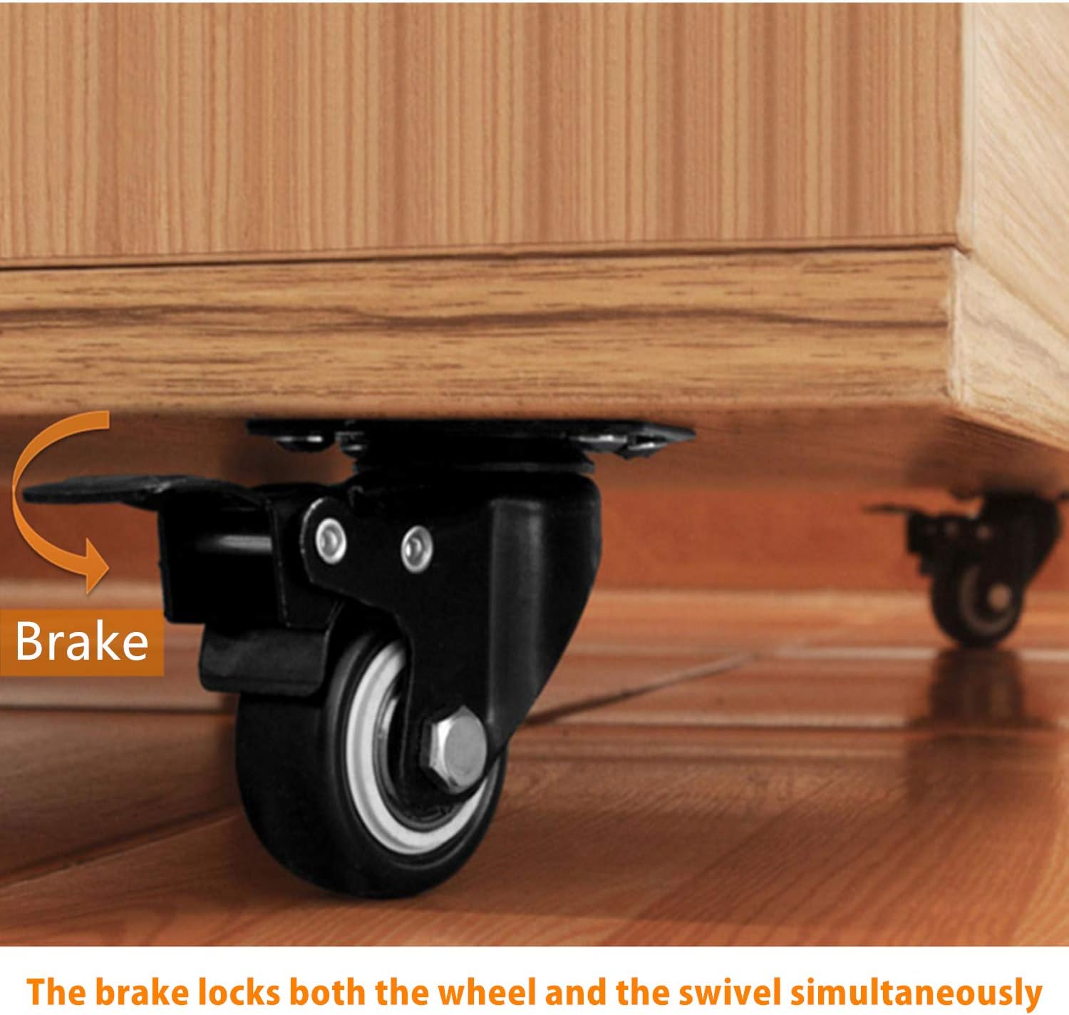 4 inch Heavy Duty Casters Load 2400lbs, Lockable Bearing Plate Caster Wheels with Brakes, 360-degree Swivel Casters for Furniture and Workbench Cart, Set of 4 (Free Screws and a Spanner)