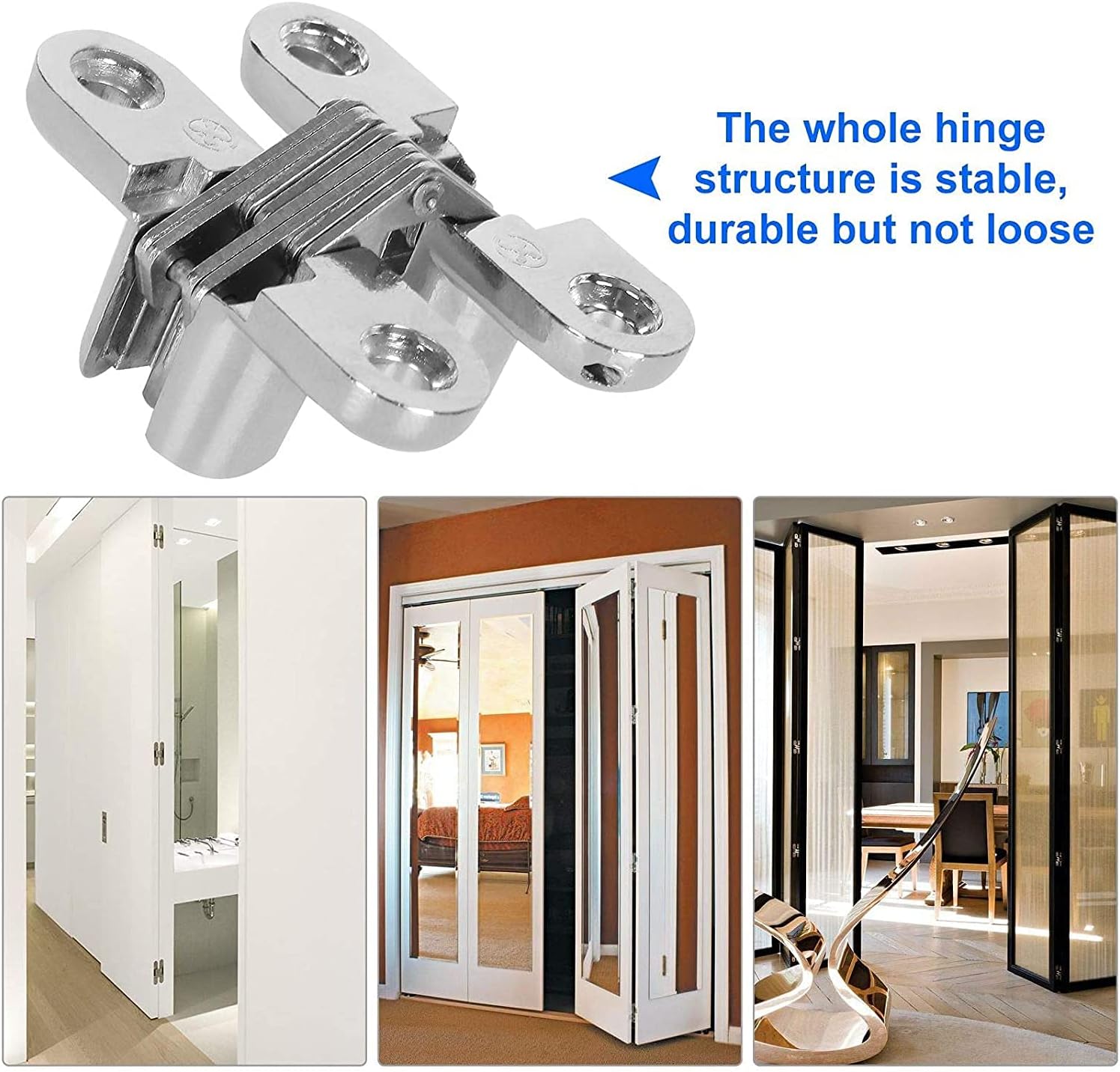 Hidden Door Hinges 10 Pack Concealed Cross Hinge Invisible 180 Degree Hinge Swing Coss Invisible Hinge for Cabinets, 0.47'' Leaf Width, 1.7" Leaf Hight