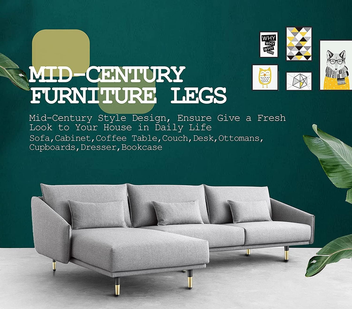 ELECDON Furniture Legs, Straight Conical Metal Legs Furniture Feet Iron Tv Cabinet Feet Stainless Steel Gold Sofa Legs Cabinet Legs Can Bear 800kg, Capacity Heavy Duty Replacement, Pack of 4