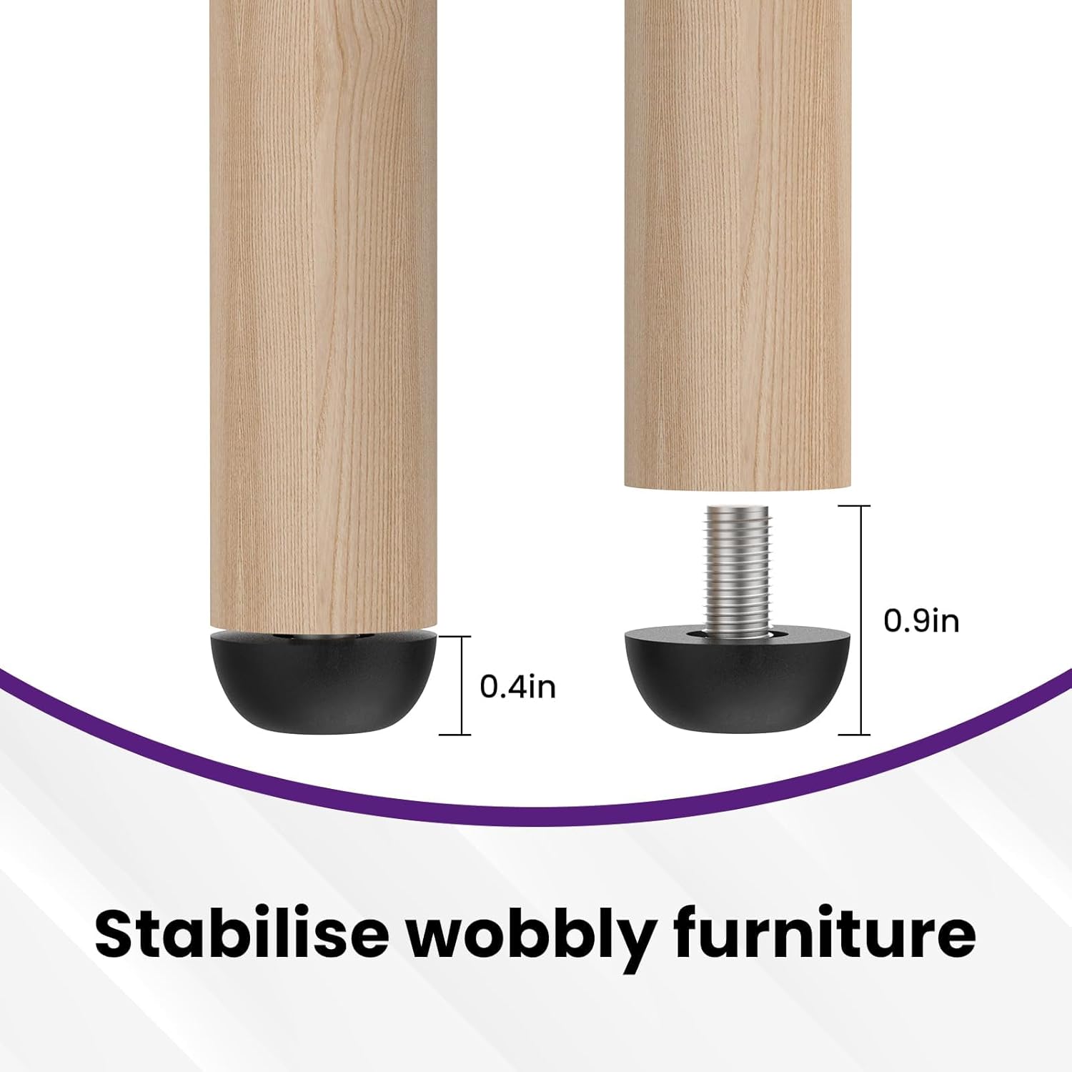 12Pcs M8 Adjustable Furniture Legs, 8mm x 1.25 Stainless Steel Screw-in Leveling Feet with Non-Slip Base for Table Chair Desk Cabinet, Indoor Outdoor Use