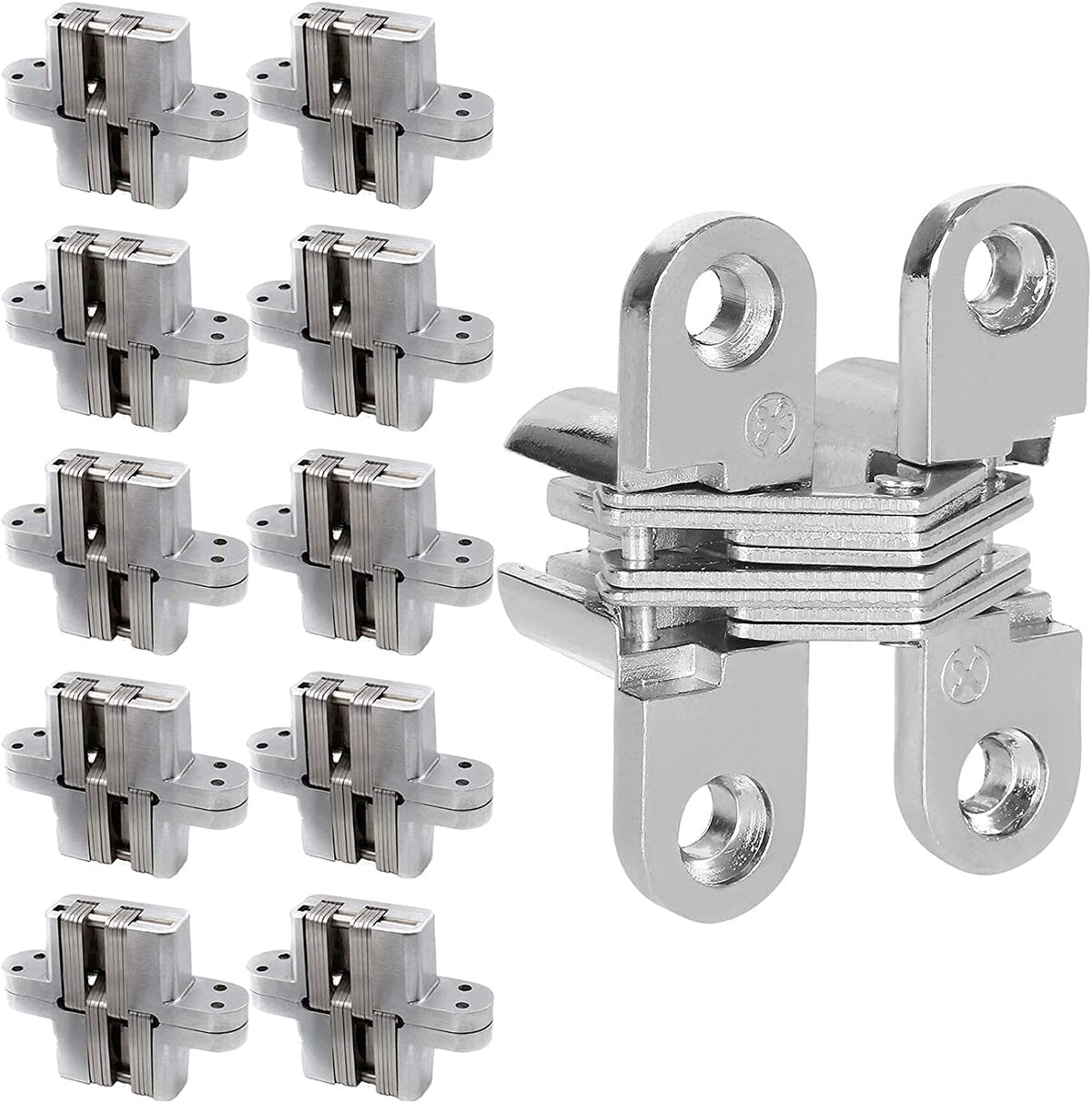 Hidden Door Hinges 10 Pack Concealed Cross Hinge Invisible 180 Degree Hinge Swing Coss Invisible Hinge for Cabinets, 0.47'' Leaf Width, 1.7" Leaf Hight