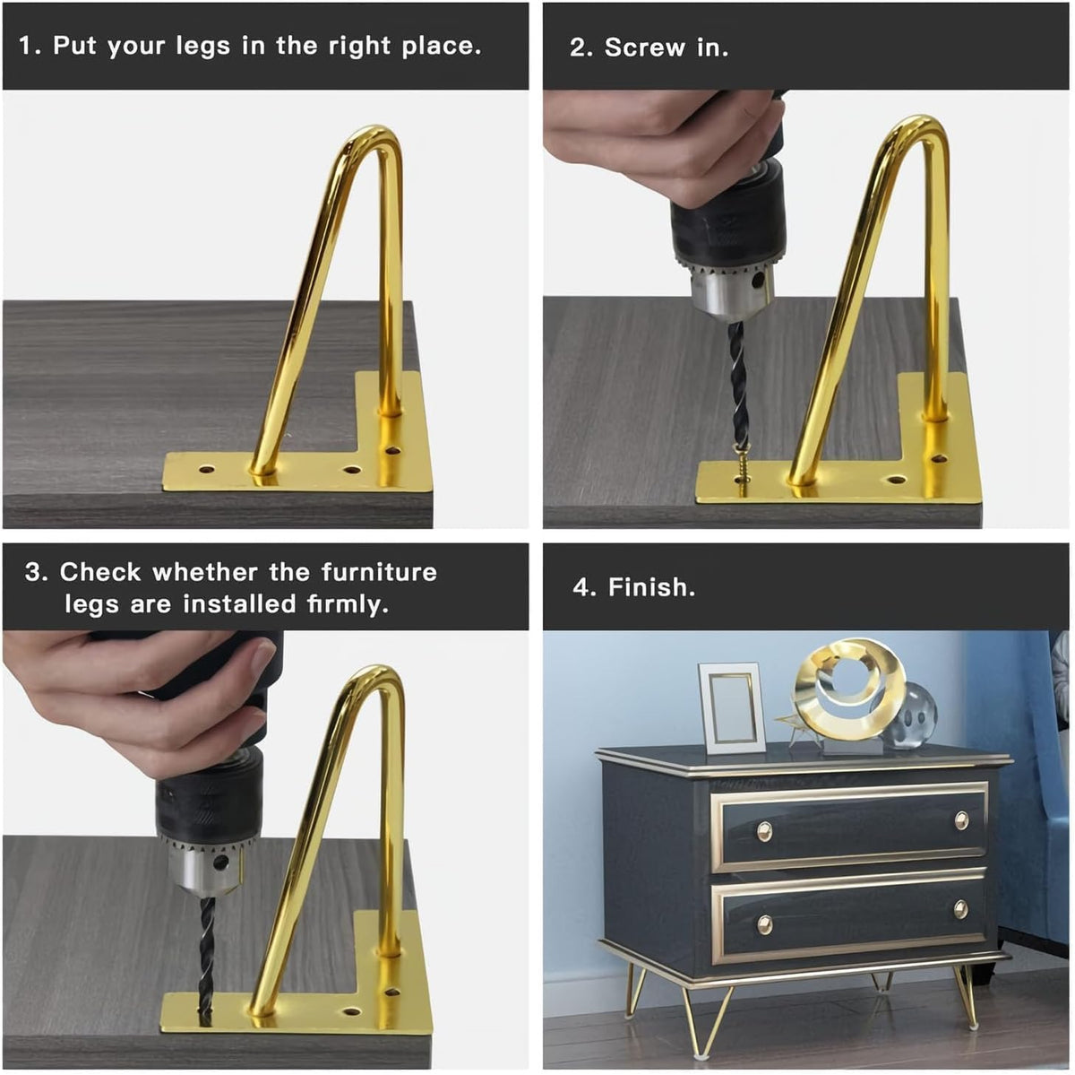 Aputue Furniture Legs, Four Piece 6 Inch Gold Furniture Legs Set, Sturdy Gold Legs for Furniture, Metal Hairpin Style for Sofas Desks TV Stands and Home DIY Projects