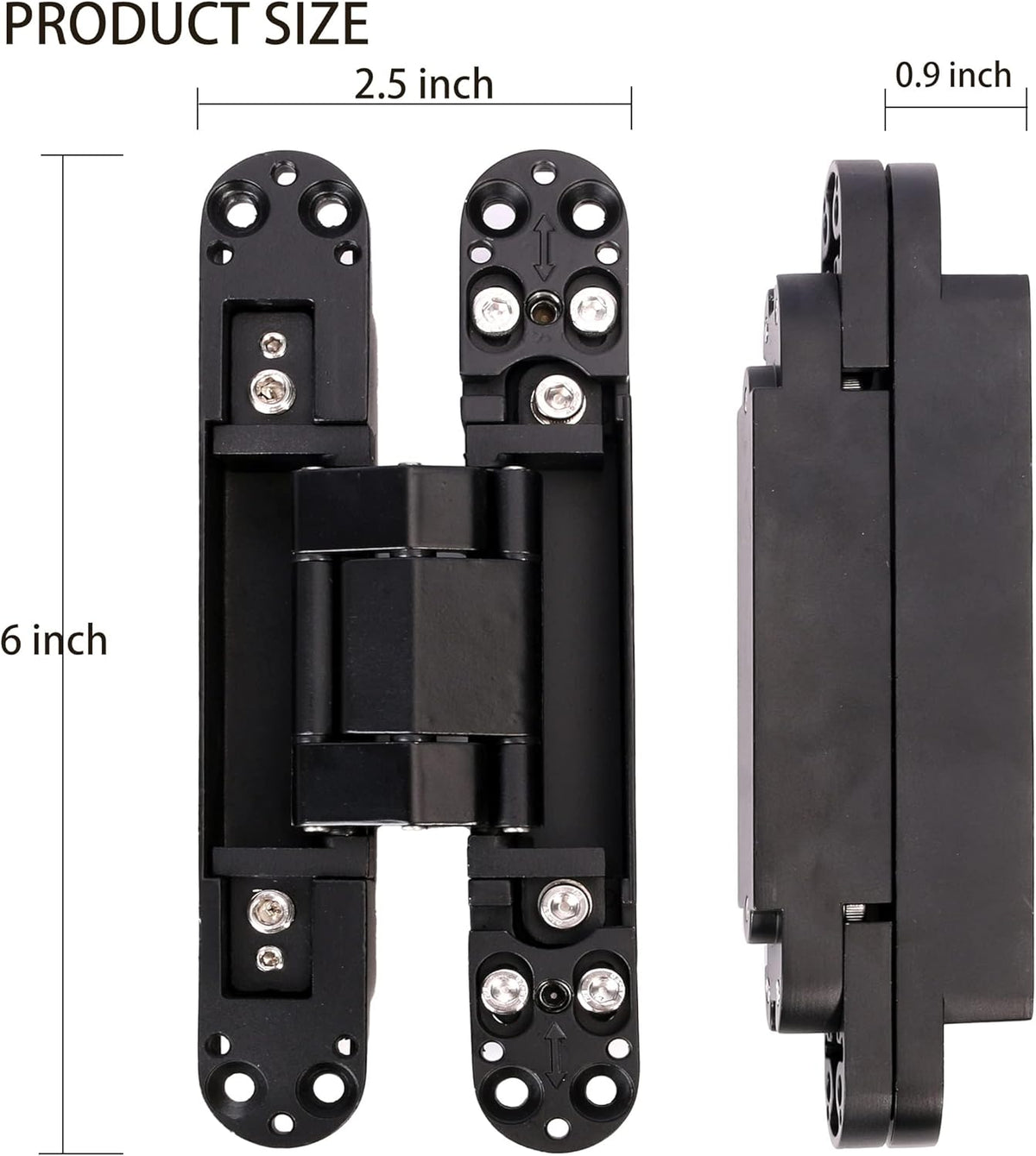 8-Pack 6 inch Hidden Door Hinges Heavy Duty Black, Invisible Concealed Hinges Zinc Alloy 6''x 2.5''x1Inch,180 Degree Swing Hinge, 3 Way Adjustable Hinge with Pins and Screws