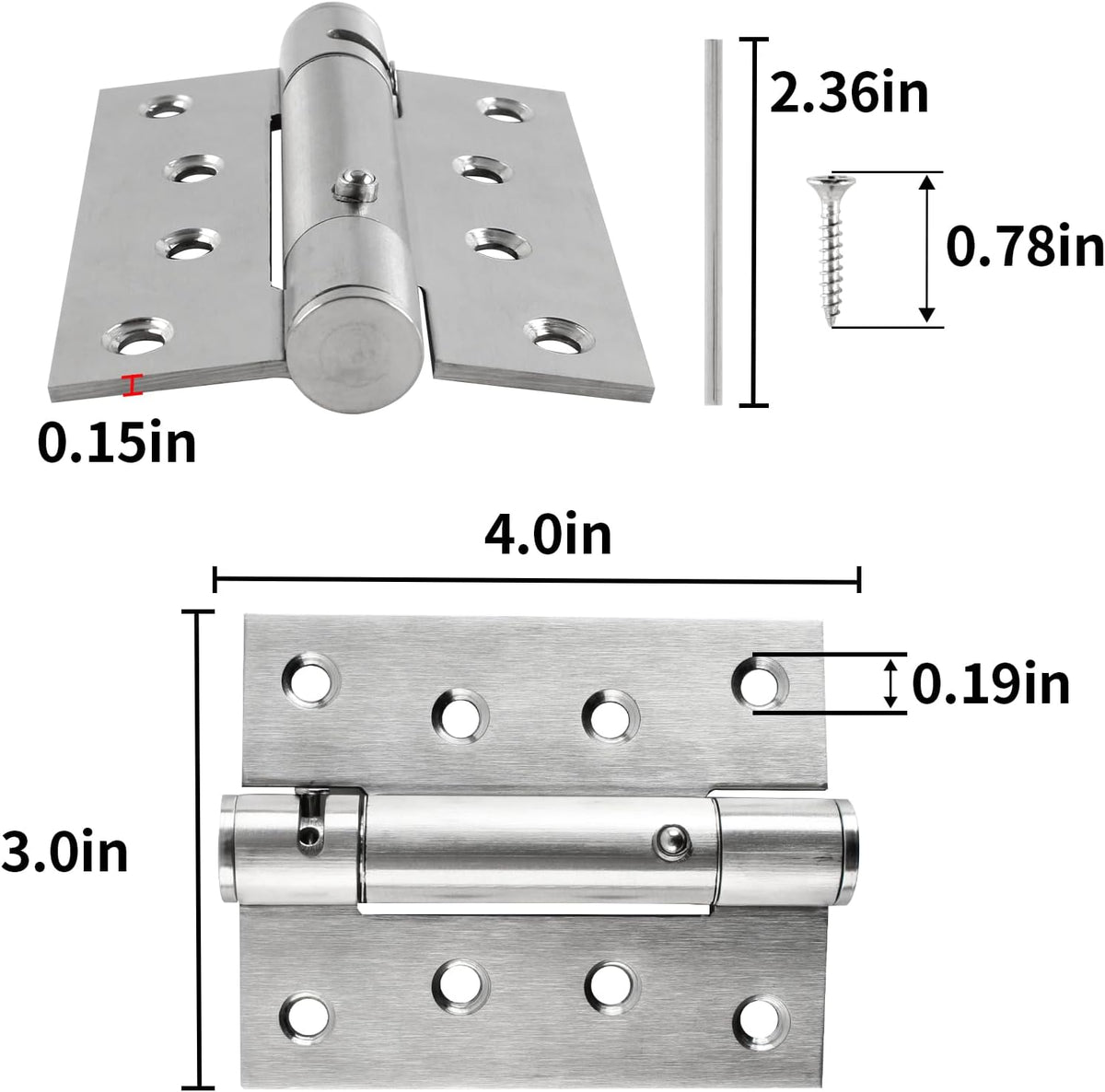 TamBee Modern Brushed Stainless Steel Auto Close Door Hinges Detent Spring Loaded Hinge 90 Degree Positioning with Hold Open 4 inch 2PCs