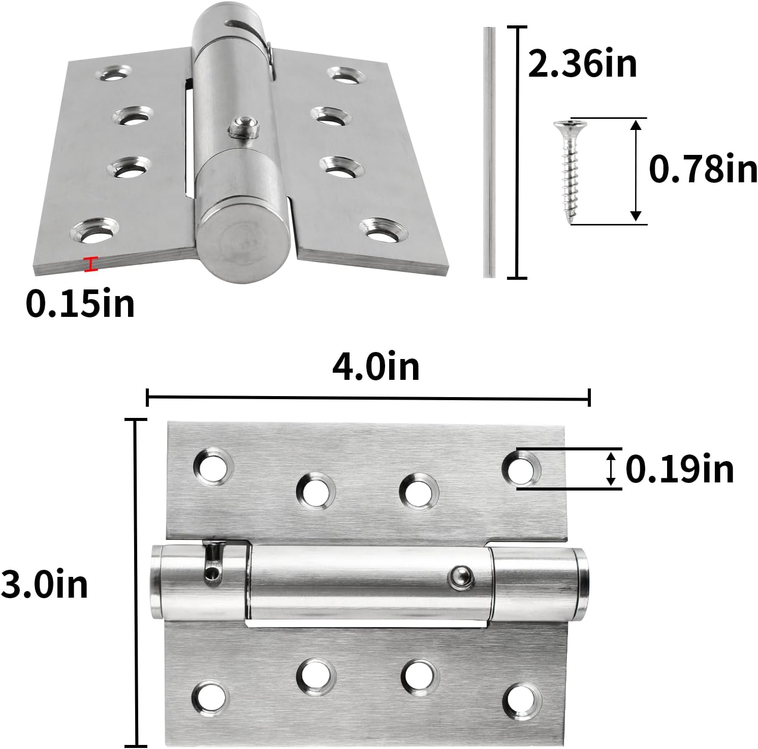 TamBee Modern Brushed Stainless Steel Auto Close Door Hinges Detent Spring Loaded Hinge 90 Degree Positioning with Hold Open 4 inch 2PCs