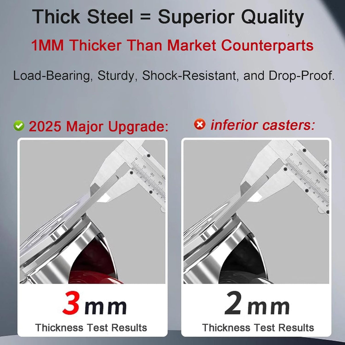 4 inch Heavy Duty Casters Load 2400lbs, Lockable Bearing Plate Caster Wheels with Brakes, 360-degree Swivel Casters for Furniture and Workbench Cart, Set of 4 (Free Screws and a Spanner)