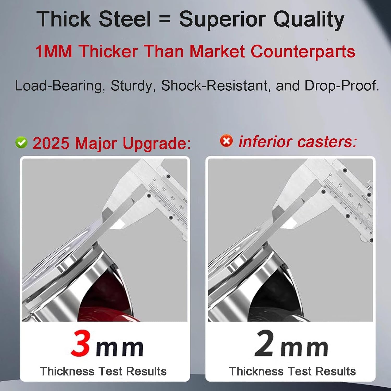 4 inch Heavy Duty Casters Load 2400lbs, Lockable Bearing Plate Caster Wheels with Brakes, 360-degree Swivel Casters for Furniture and Workbench Cart, Set of 4 (Free Screws and a Spanner)