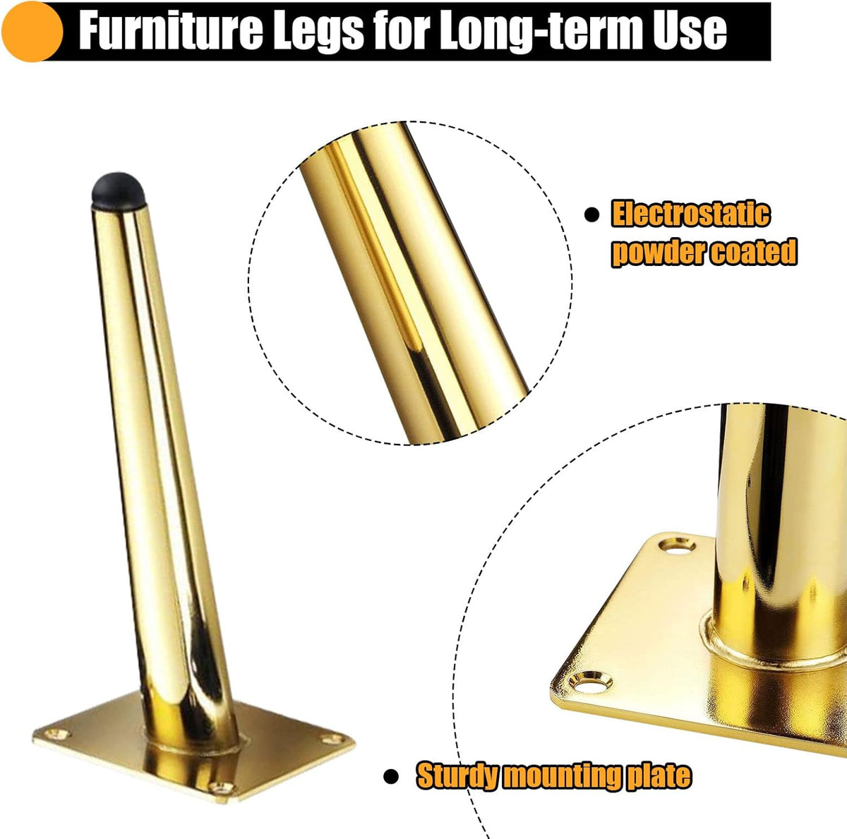 8 Inch Furniture Legs Gold Metal Couch Sofa Legs Tapered Oblique Heavy Duty Mid Century Modern Coffee Table Feet Replacement for Dresser Desk TV Cupboard Ottoman Golden Legs for Furniture Set of 4