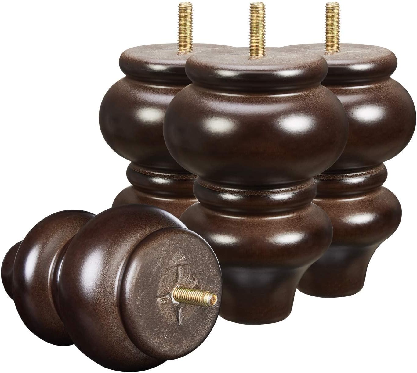 Wood Furniture Legs, 4 Pcs Replacement Sofa Legs for DIY Projects, Mid Century Legs with Pre-Drilled Bolt Holes, Ideal for Couches, Dressers, Sideboards, Coffee Tables (5 inch, Brown)