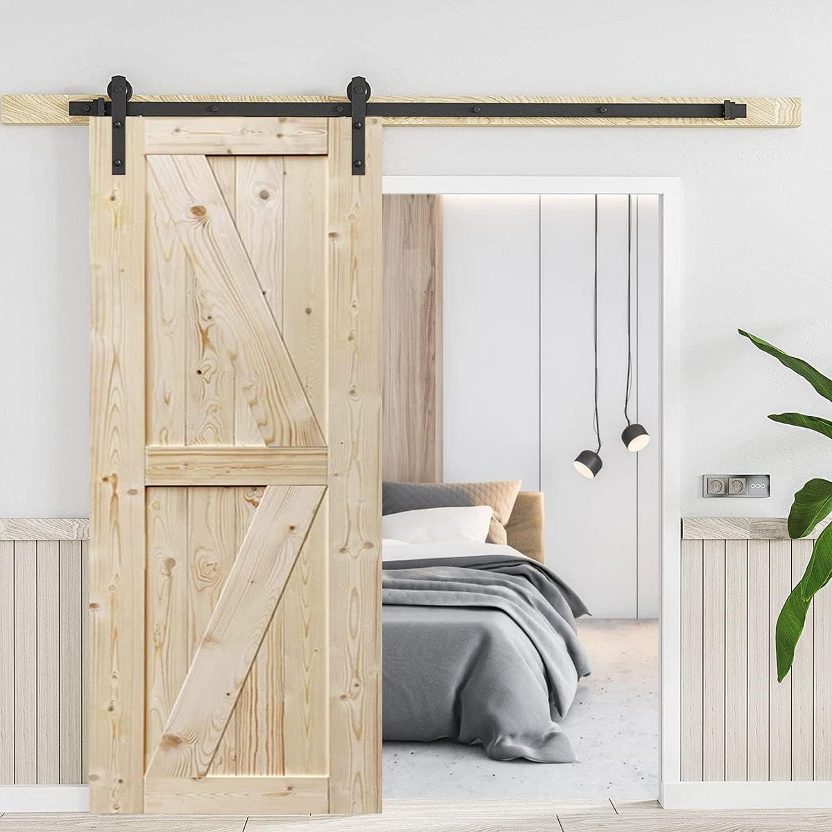 200cm Heavy Duty Sturdy Sliding Barn Door Hardware Kit -Smoothly and Quietly -Easy to install -Includes Step-By-Step Installation Instruction Fit 91cm-100cm Wide Door Panel