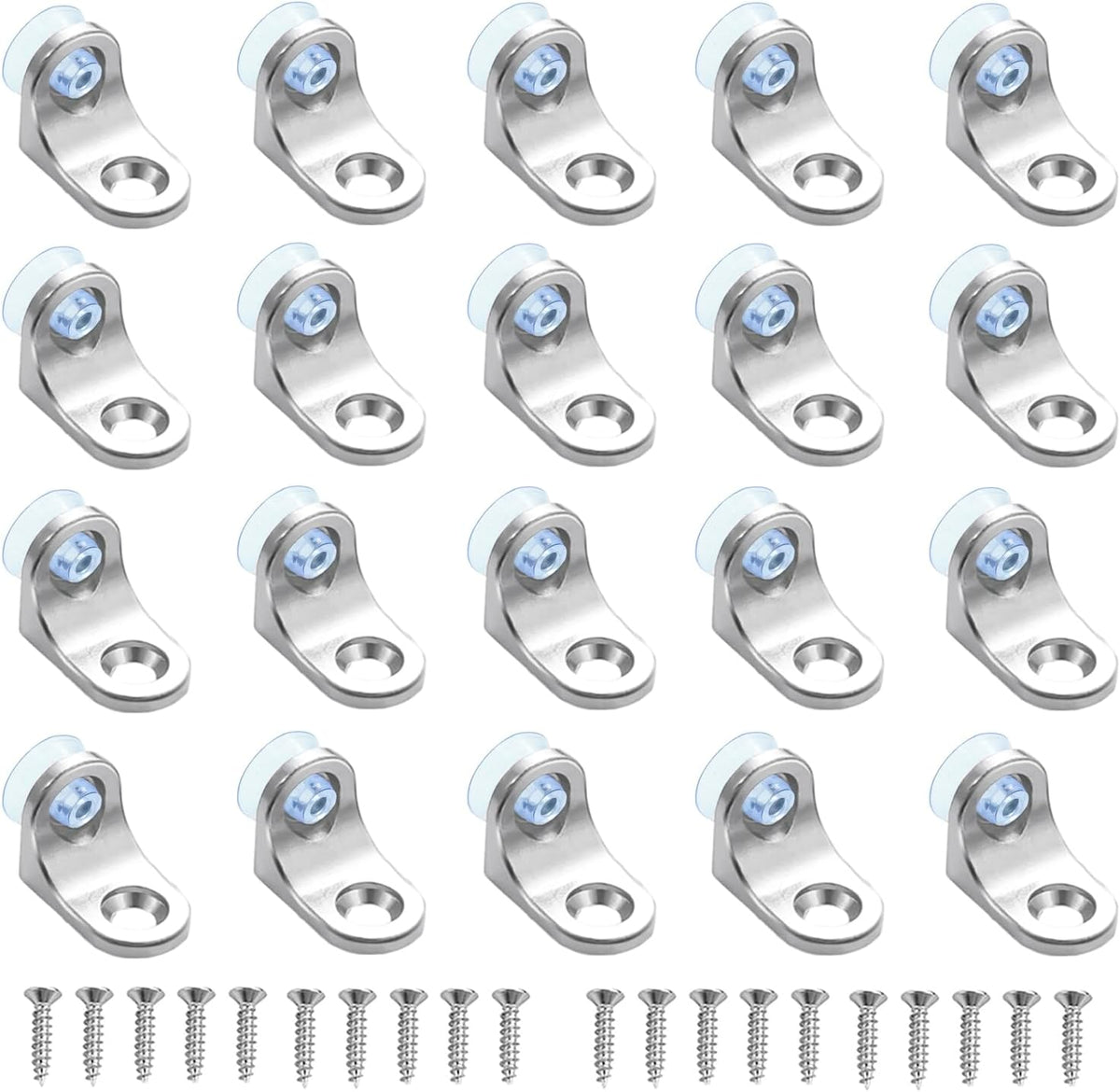 20Pcs Glass Shelf Bracket Glass Clamp L- Shaped Right Angle Base Bracket Fixing Clip with Suction Cups and Screws for Furniture Cabinet Closet