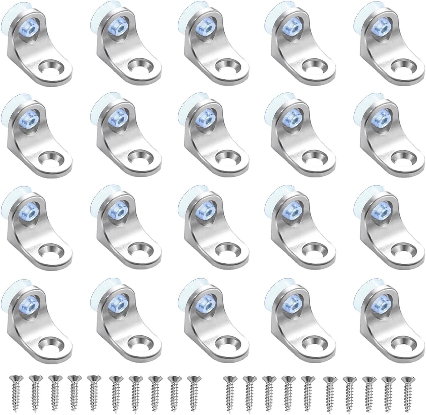 20Pcs Glass Shelf Bracket Glass Clamp L- Shaped Right Angle Base Bracket Fixing Clip with Suction Cups and Screws for Furniture Cabinet Closet