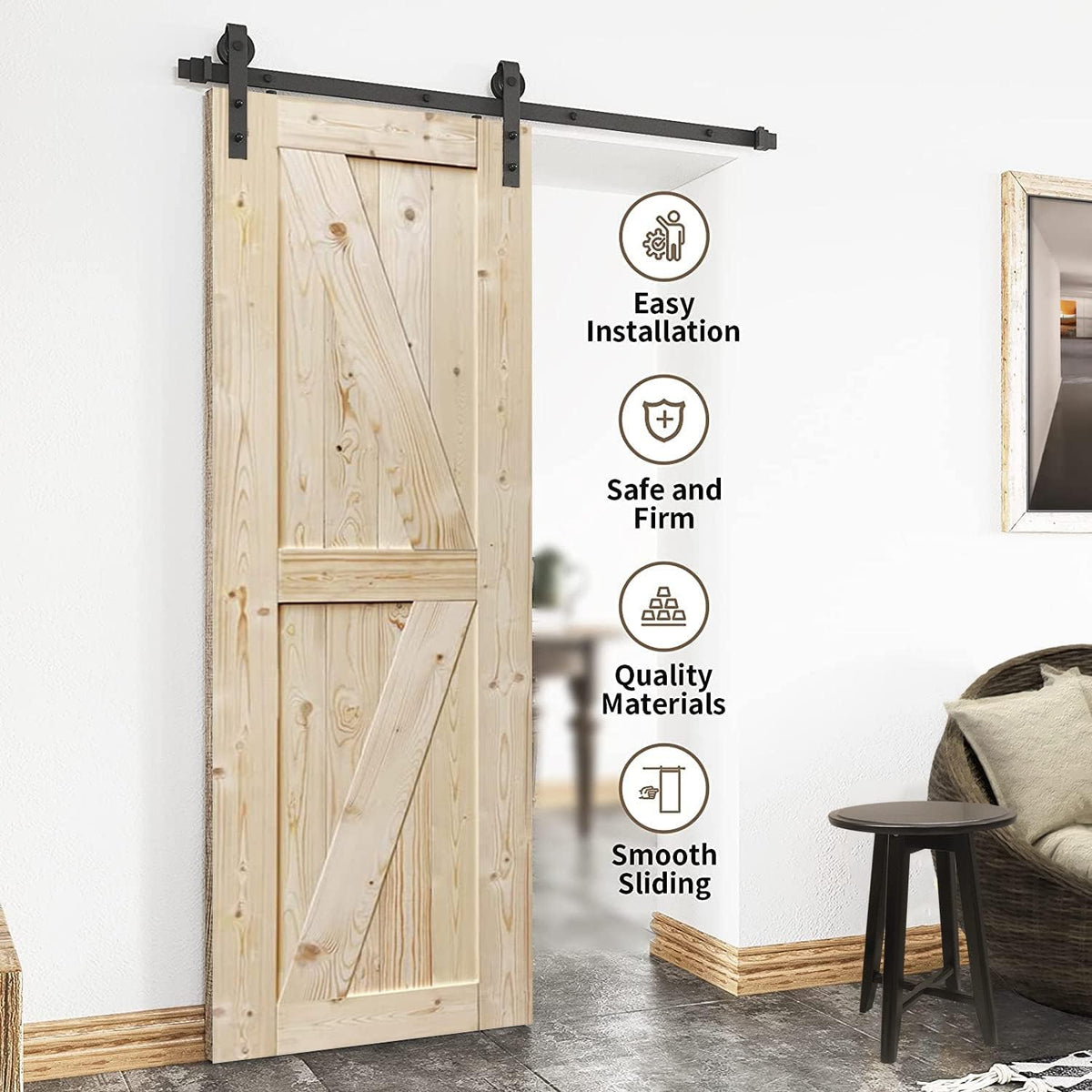 200cm Heavy Duty Sturdy Sliding Barn Door Hardware Kit -Smoothly and Quietly -Easy to install -Includes Step-By-Step Installation Instruction Fit 91cm-100cm Wide Door Panel